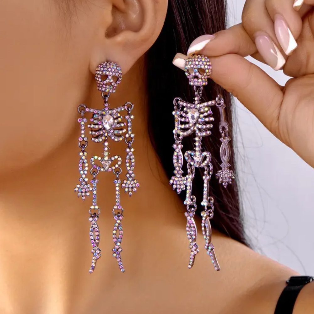 Silver Skeleton Dangle Earrings